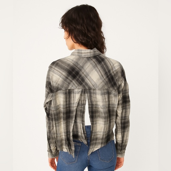 Free People x Vintage Lightweight Split Back Plaid Shirt - Picture 1 of 12